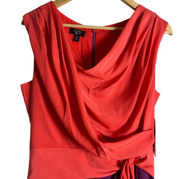 Suzy Chin Coral Purple Two-Tone Draped Faux Wrap Sleeveless Mini Dress Size 12 - Picture 4 of 12